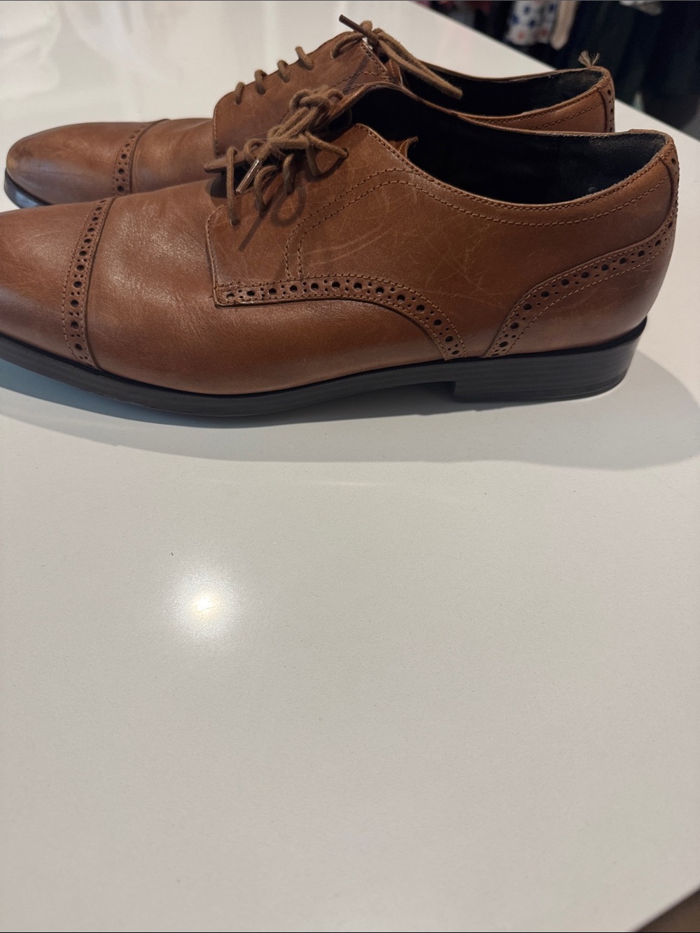 Cole Haan Men's Brown Leather Cap-Toe Derby Oxfords - Picture 6 of 7